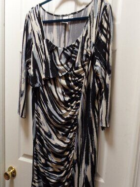 *NWoT* XL 18 20 BLACK GRAY M by Marc Bouwer 3/4 Sleeve Abstract Print Dress